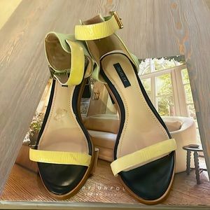 Rachel Zoe sandals in ecru and light mint green.